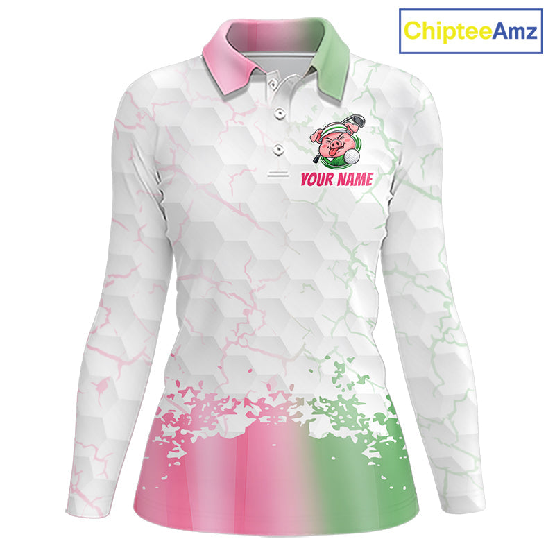 Personalized Funny Pig Pink Golf Shirt, Custom Golf Team Polo, Pig Golfer Shirt