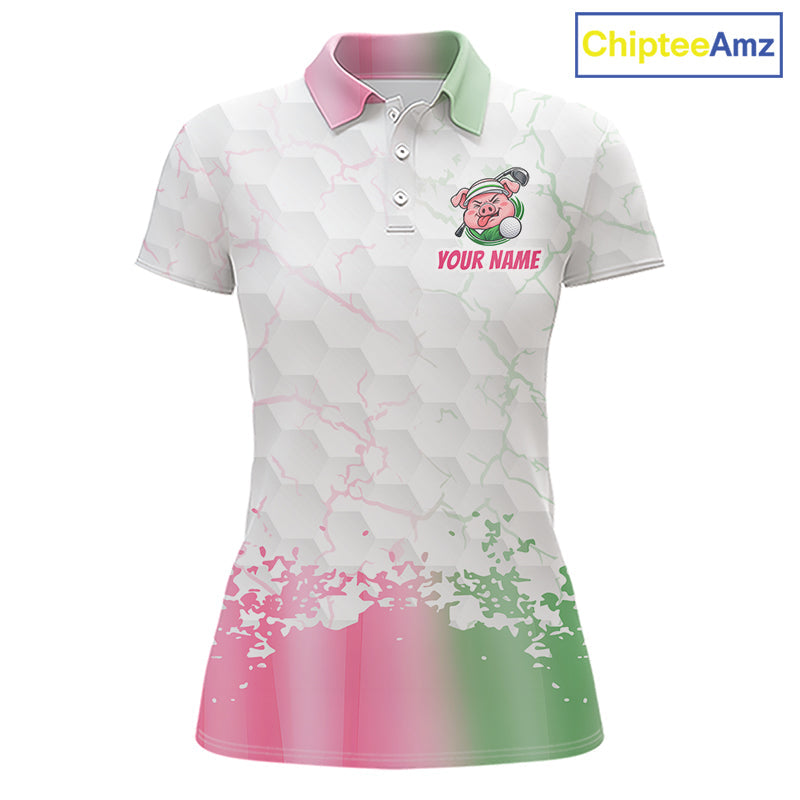 Personalized Funny Pig Pink Golf Shirt, Custom Golf Team Polo, Pig Golfer Shirt