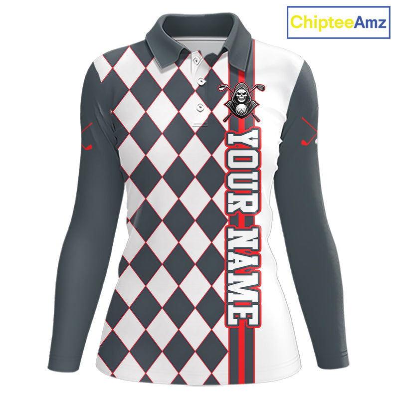 Personalized Skeleton Golf Polo Shirt - Funny Grim Reaper Golf Team Polo