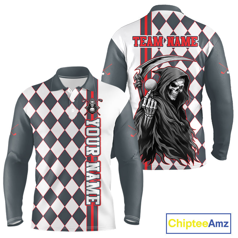 Personalized Skeleton Golf Polo Shirt - Funny Grim Reaper Golf Team Polo