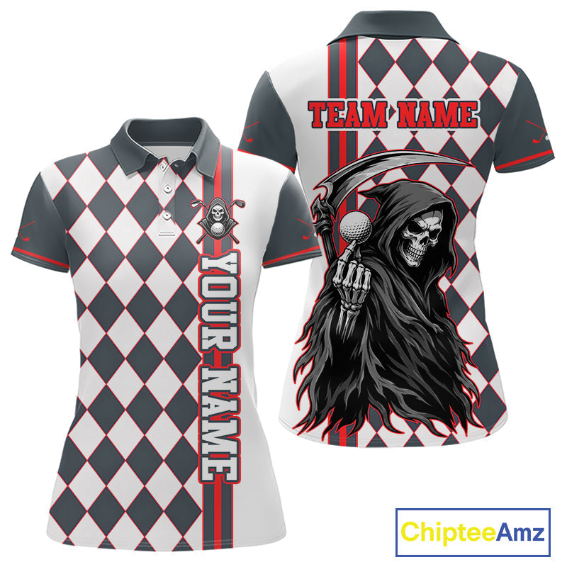 Personalized Skeleton Golf Polo Shirt - Funny Grim Reaper Golf Team Polo
