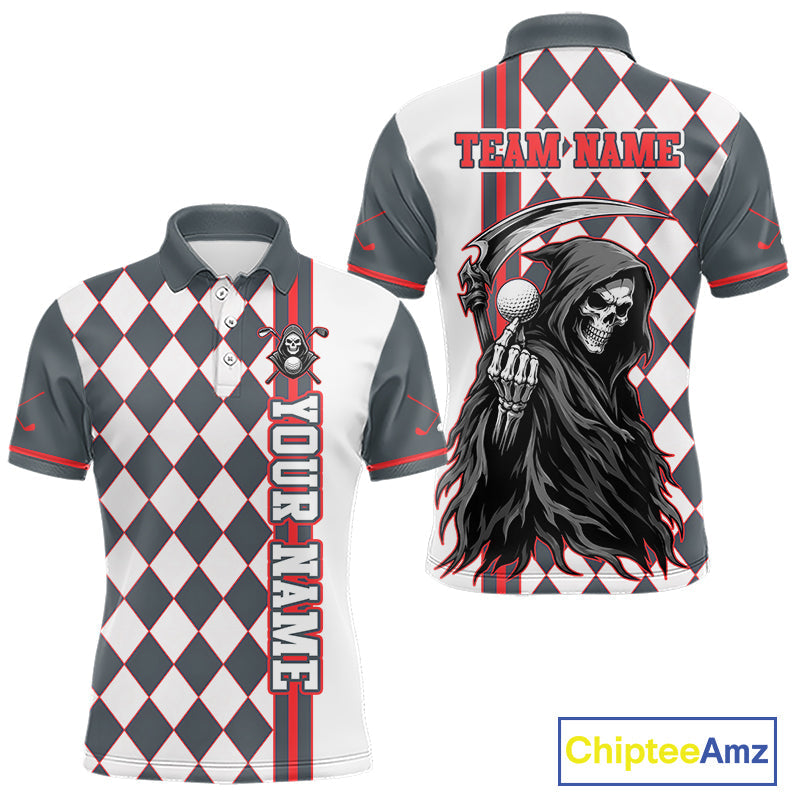 Personalized Skeleton Golf Polo Shirt - Funny Grim Reaper Golf Team Polo