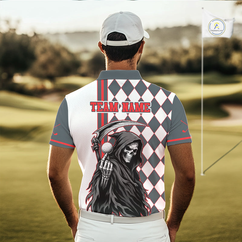Personalized Skeleton Golf Polo Shirt - Funny Grim Reaper Golf Team Polo