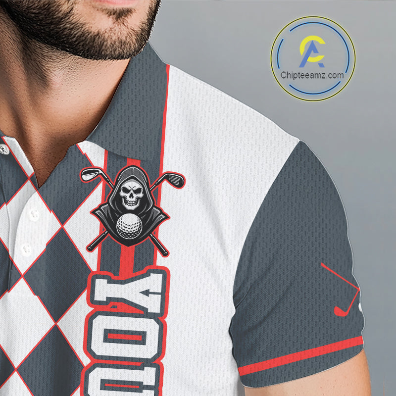 Personalized Skeleton Golf Polo Shirt - Funny Grim Reaper Golf Team Polo