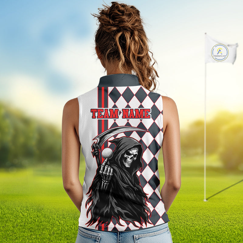 Personalized Skeleton Golf Polo Shirt Sleeveless - Funny Grim Reaper Golf Team Polo