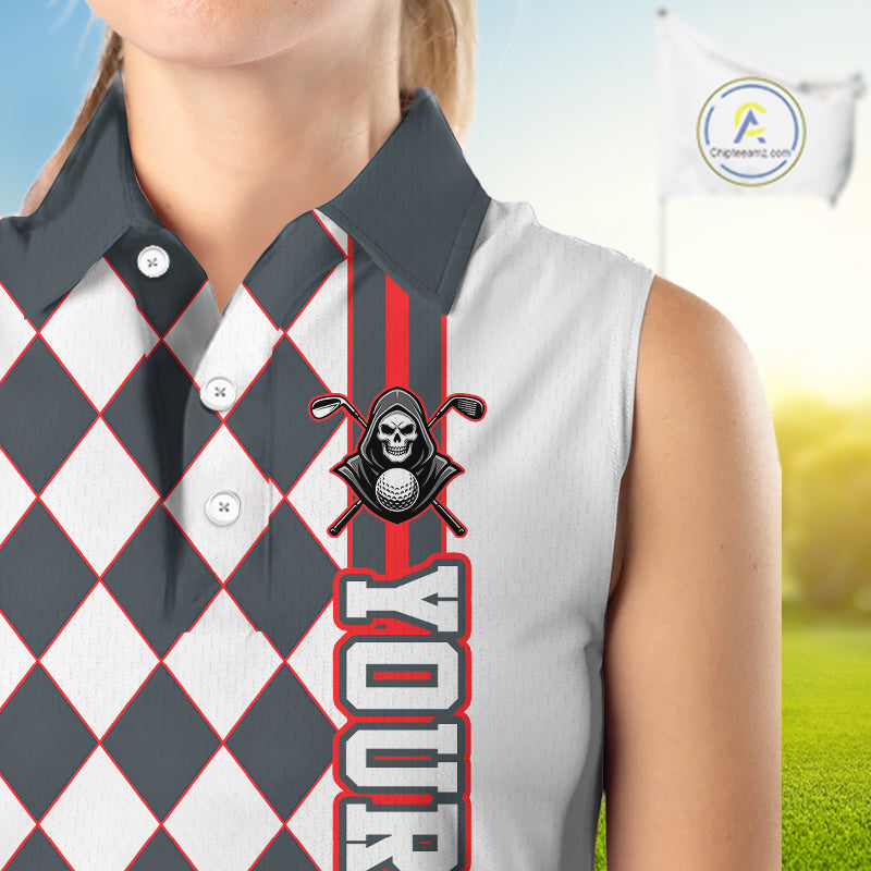 Personalized Skeleton Golf Polo Shirt Sleeveless - Funny Grim Reaper Golf Team Polo
