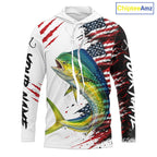 Mahi Mahi Fishing Jersey Design American Flag Long Sleeve Hooded Fishing Shirt