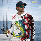 Mahi Mahi Fishing Jersey Design American Flag Long Sleeve Hooded Fishing Shirt