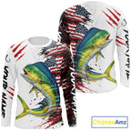 Mahi Mahi Fishing Jersey Design American Flag Long Sleeve Fishing Shirt