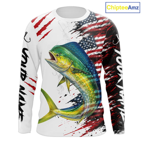 Mahi Mahi Fishing Jersey Design American Flag Long Sleeve Fishing Shirt