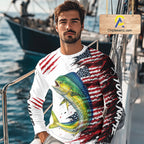 Mahi Mahi Fishing Jersey Design American Flag Long Sleeve Fishing Shirt