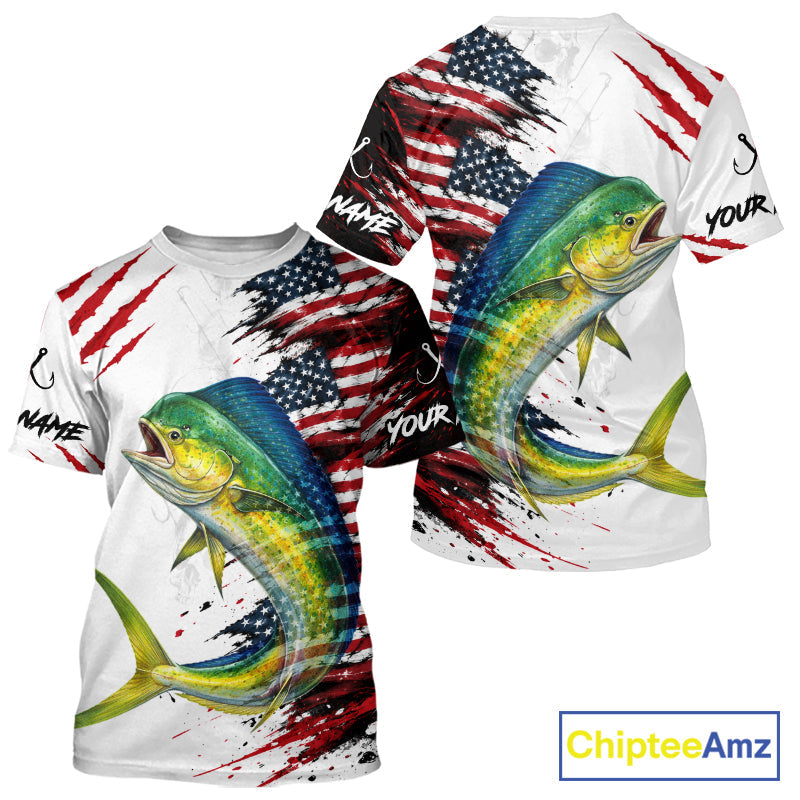 Mahi Mahi Fishing Jersey Design American Flag Short Sleeve Fishing Shirt