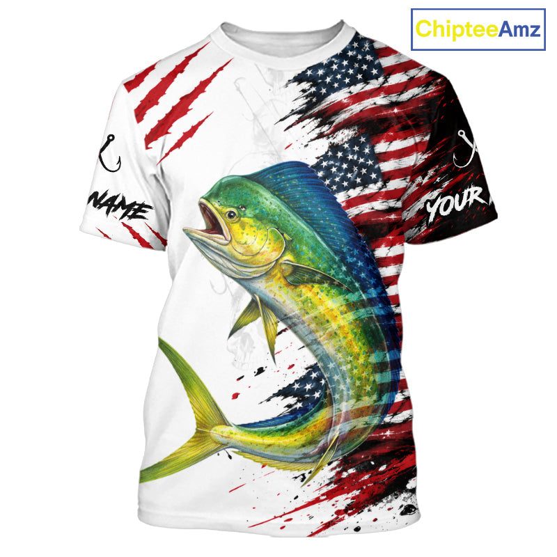 Mahi Mahi Fishing Jersey Design American Flag Short Sleeve Fishing Shirt