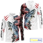 Chinook Salmon Fishing Jersey Design American Flag Long Sleeve Hooded Fishing Shirt