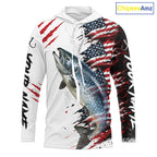 Chinook Salmon Fishing Jersey Design American Flag Long Sleeve Hooded Fishing Shirt