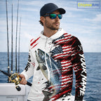 Chinook Salmon Fishing Jersey Design American Flag Long Sleeve Hooded Fishing Shirt