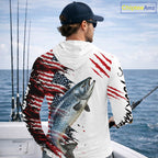 Chinook Salmon Fishing Jersey Design American Flag Long Sleeve Hooded Fishing Shirt