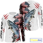 Chinook Salmon Fishing Jersey Design American Flag Long Sleeve Fishing Shirt