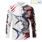 Marlin Fishing Jersey Design American Flag Long Sleeve Hooded Fishing Shirt