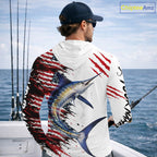 Marlin Fishing Jersey Design American Flag Long Sleeve Hooded Fishing Shirt