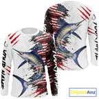 Marlin Fishing Jersey Design American Flag Long Sleeve Fishing Shirt