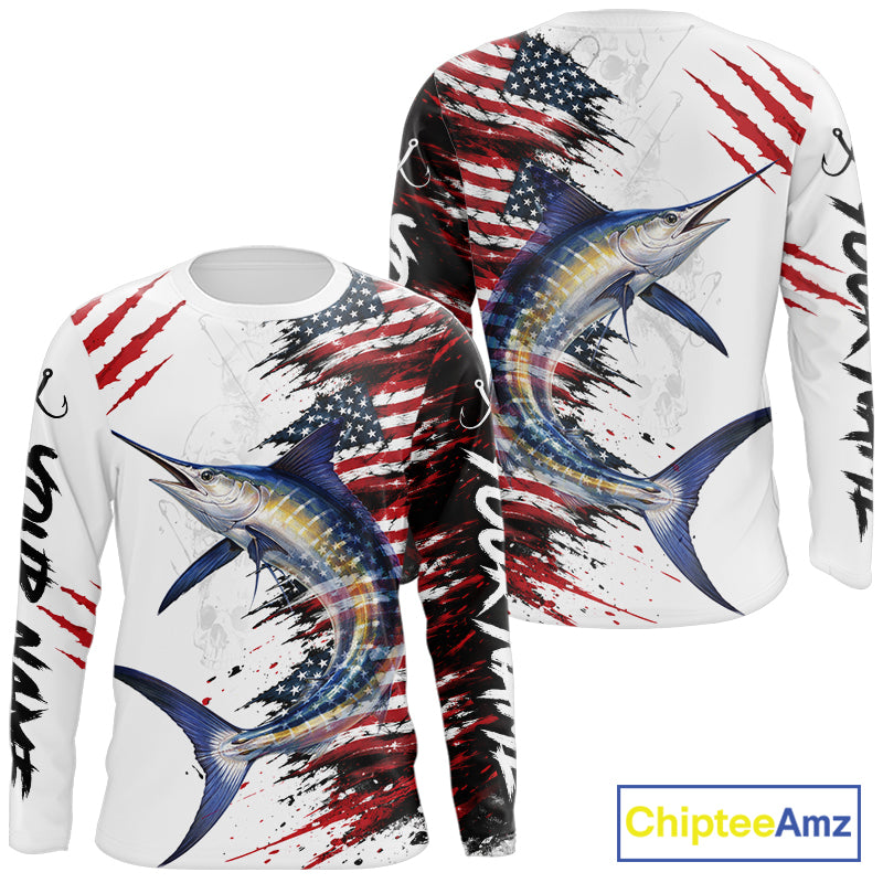 Marlin Fishing Jersey Design American Flag Long Sleeve Fishing Shirt