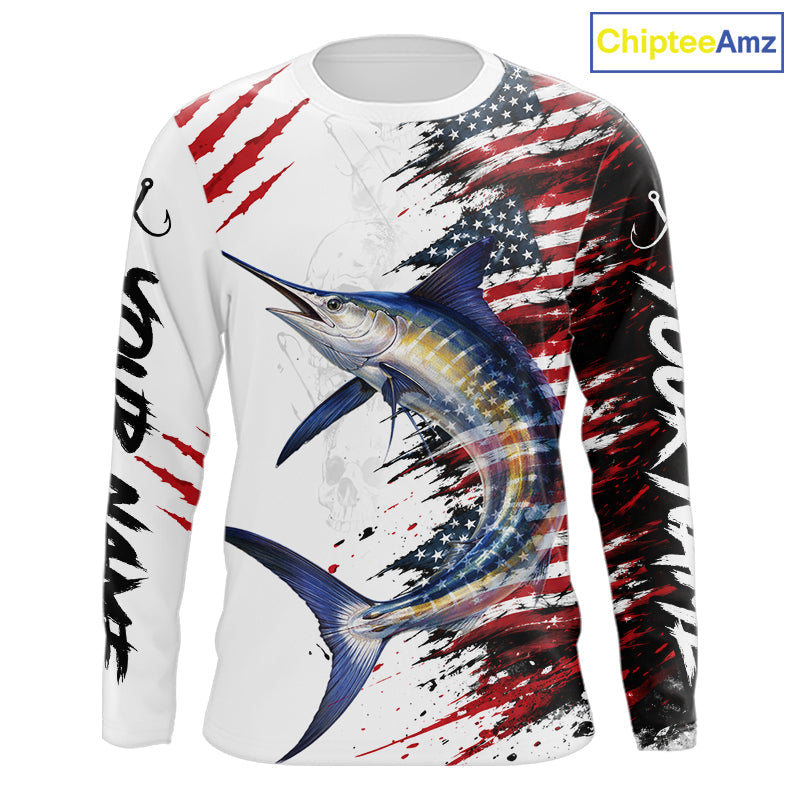 Marlin Fishing Jersey Design American Flag Long Sleeve Fishing Shirt
