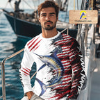 Marlin Fishing Jersey Design American Flag Long Sleeve Fishing Shirt