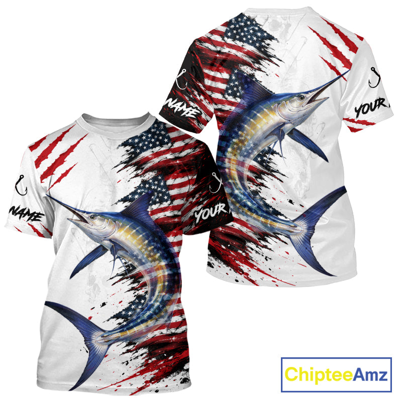 Marlin Fishing Jersey Design American Flag Short Sleeve Fishing Shirt
