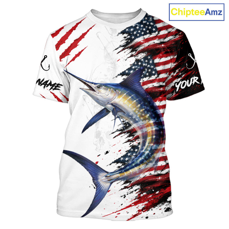 Marlin Fishing Jersey Design American Flag Short Sleeve Fishing Shirt