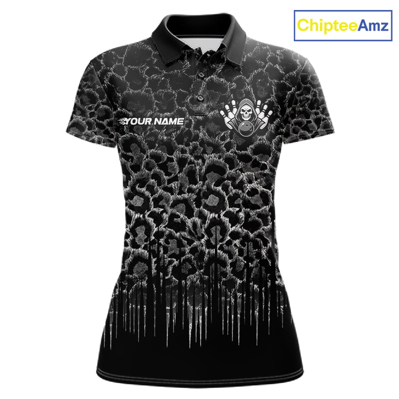 Personalized Black Fire Skull Bowling Polo Shirt & Quarter Zip With Custom Team Name