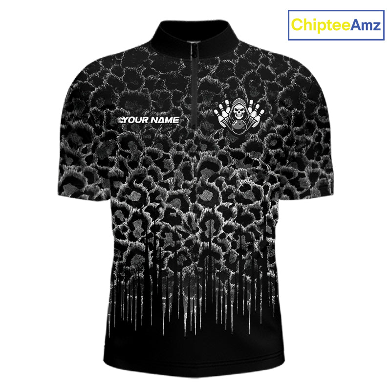 Personalized Black Fire Skull Bowling Polo Shirt & Quarter Zip With Custom Team Name