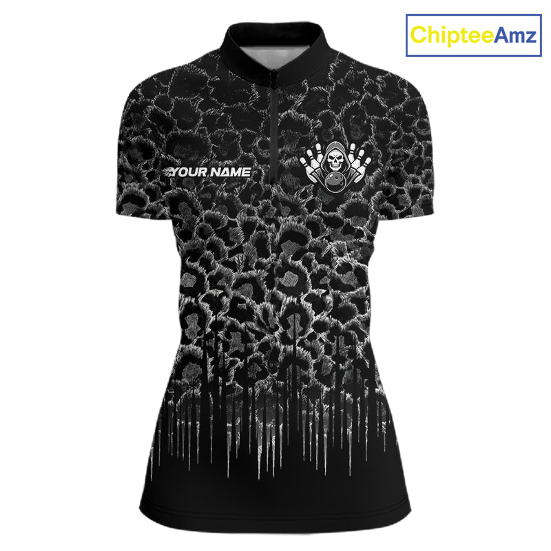 Personalized Black Fire Skull Bowling Polo Shirt & Quarter Zip With Custom Team Name