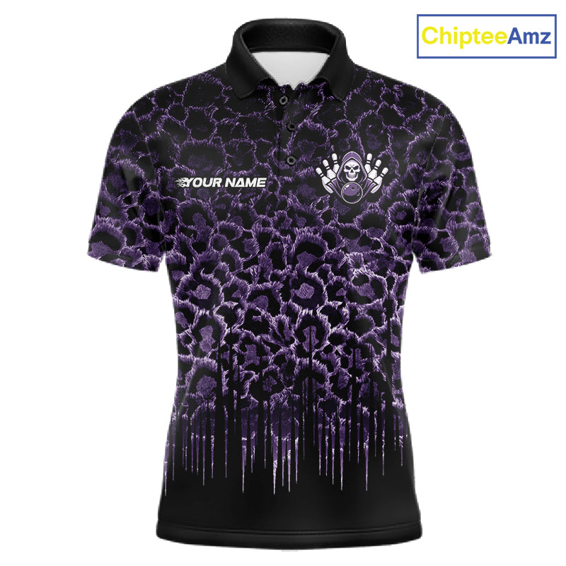 Personalized Purple Fire Skull Bowling Polo Shirt & Quarter Zip With Custom Team Name