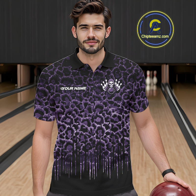 Personalized Purple Fire Skull Bowling Polo Shirt & Quarter Zip With Custom Team Name