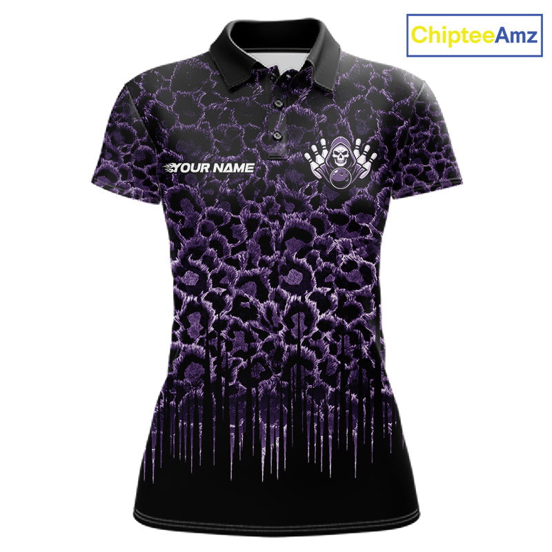 Personalized Purple Fire Skull Bowling Polo Shirt & Quarter Zip With Custom Team Name