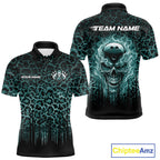 Personalized Green Fire Skull Bowling Polo Shirt & Quarter Zip With Custom Team Name