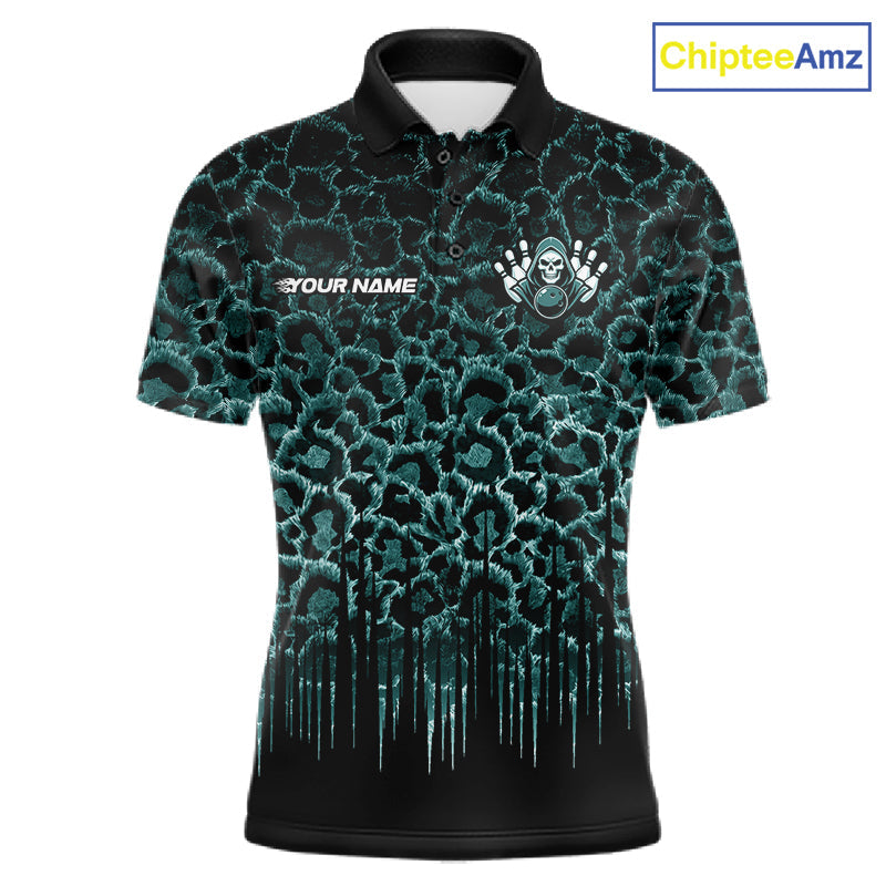 Personalized Green Fire Skull Bowling Polo Shirt & Quarter Zip With Custom Team Name
