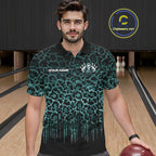 Personalized Green Fire Skull Bowling Polo Shirt & Quarter Zip With Custom Team Name