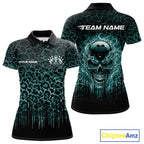 Personalized Green Fire Skull Bowling Polo Shirt & Quarter Zip With Custom Team Name