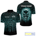 Personalized Green Fire Skull Bowling Polo Shirt & Quarter Zip With Custom Team Name