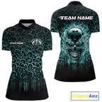 Personalized Green Fire Skull Bowling Polo Shirt & Quarter Zip With Custom Team Name