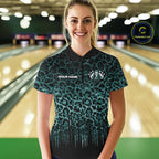 Personalized Green Fire Skull Bowling Polo Shirt & Quarter Zip With Custom Team Name