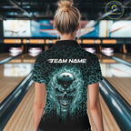 Personalized Green Fire Skull Bowling Polo Shirt & Quarter Zip With Custom Team Name