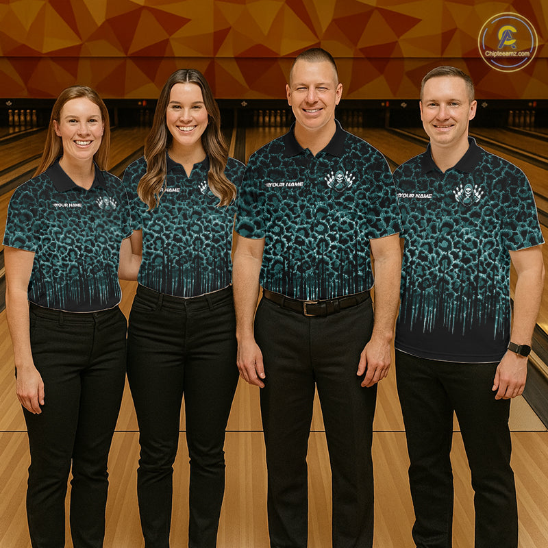 Personalized Green Fire Skull Bowling Polo Shirt & Quarter Zip With Custom Team Name