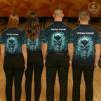 Personalized Green Fire Skull Bowling Polo Shirt & Quarter Zip With Custom Team Name