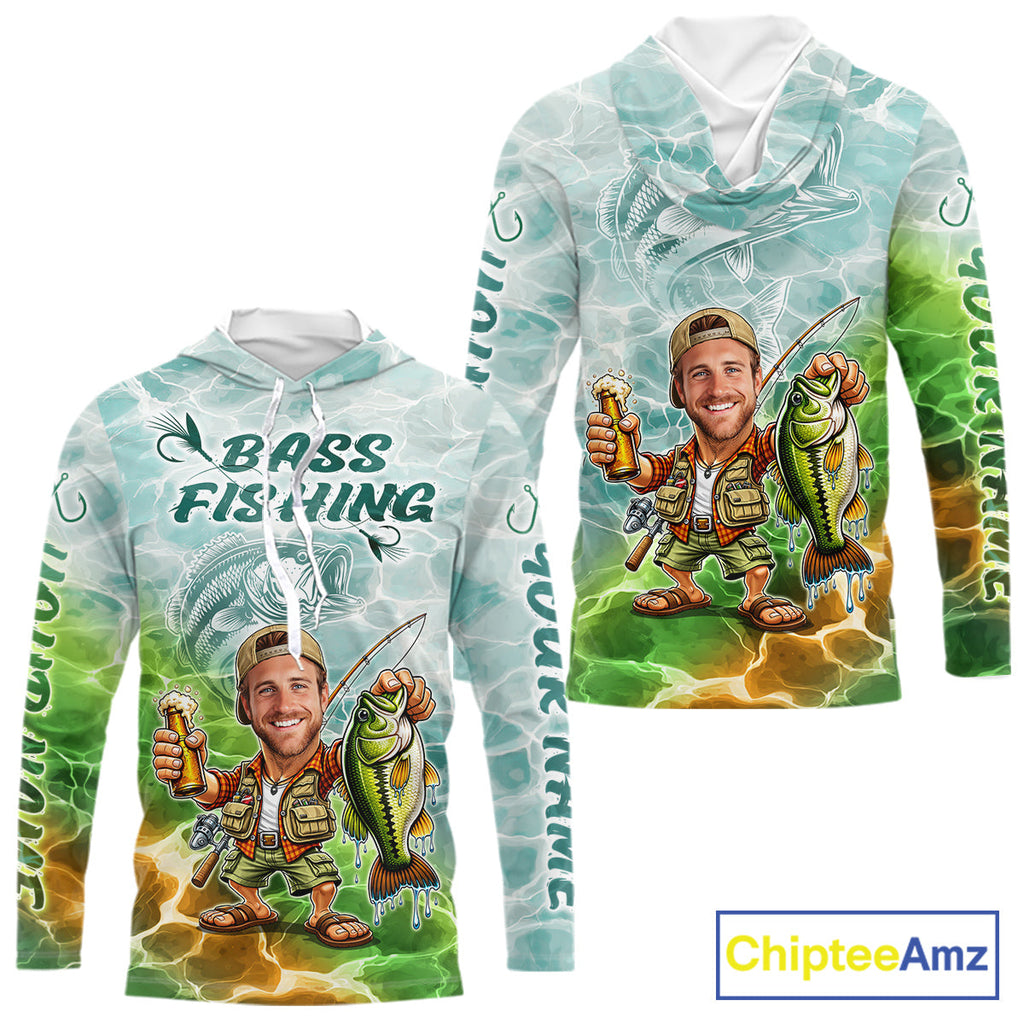 Custom Photo Funny Bass Fishing Shirts Long Sleeve Hooded, Fishing Team Jersey