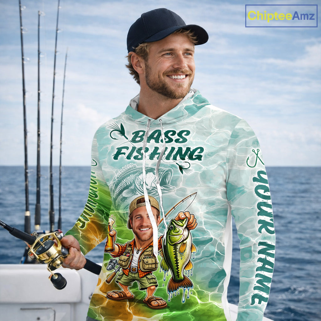 Custom Photo Funny Bass Fishing Shirts Long Sleeve Hooded, Fishing Team Jersey