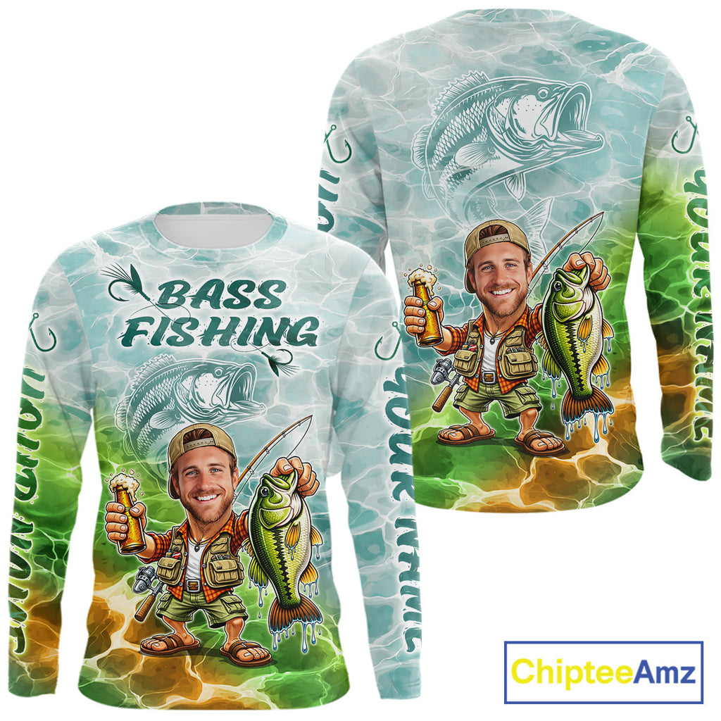 Custom Photo Funny Bass Fishing Shirts Long Sleeve, Fishing Team Jersey