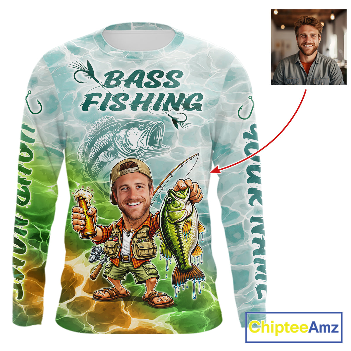 Custom Photo Funny Bass Fishing Shirts Long Sleeve, Fishing Team Jersey